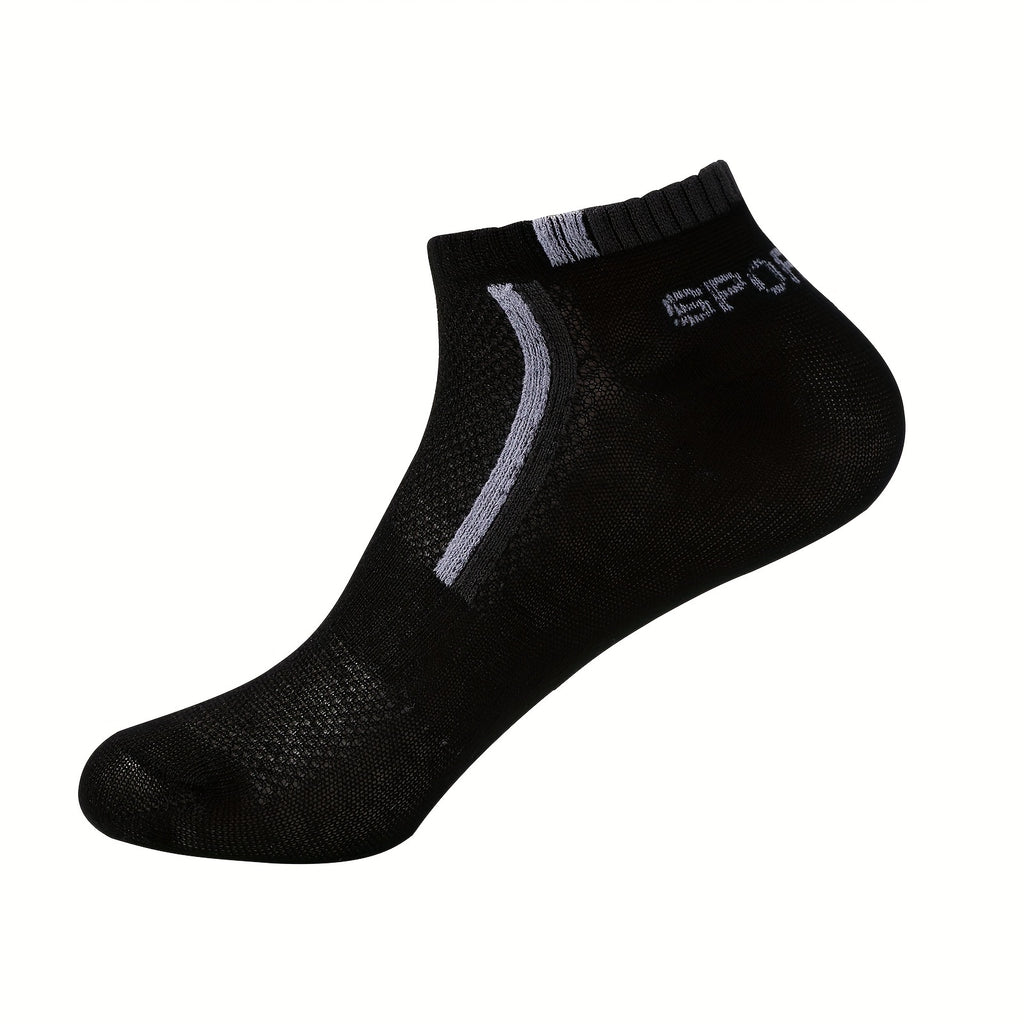 5pcs Men's Summer Thin Ankle Socks - Breathable Mesh, Sweat-Wicking, Low-Cut Athletic & Casual Socks in Black, Blue, White, Gray, Maroon with \