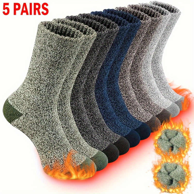 5pcs Cozy Thermal Socks for Men & Women - Warm, Thick Winter Crew Socks with High Elasticity, Soft Knit Fabric - Perfect for Hiking, Fishing & Christmas Gifts