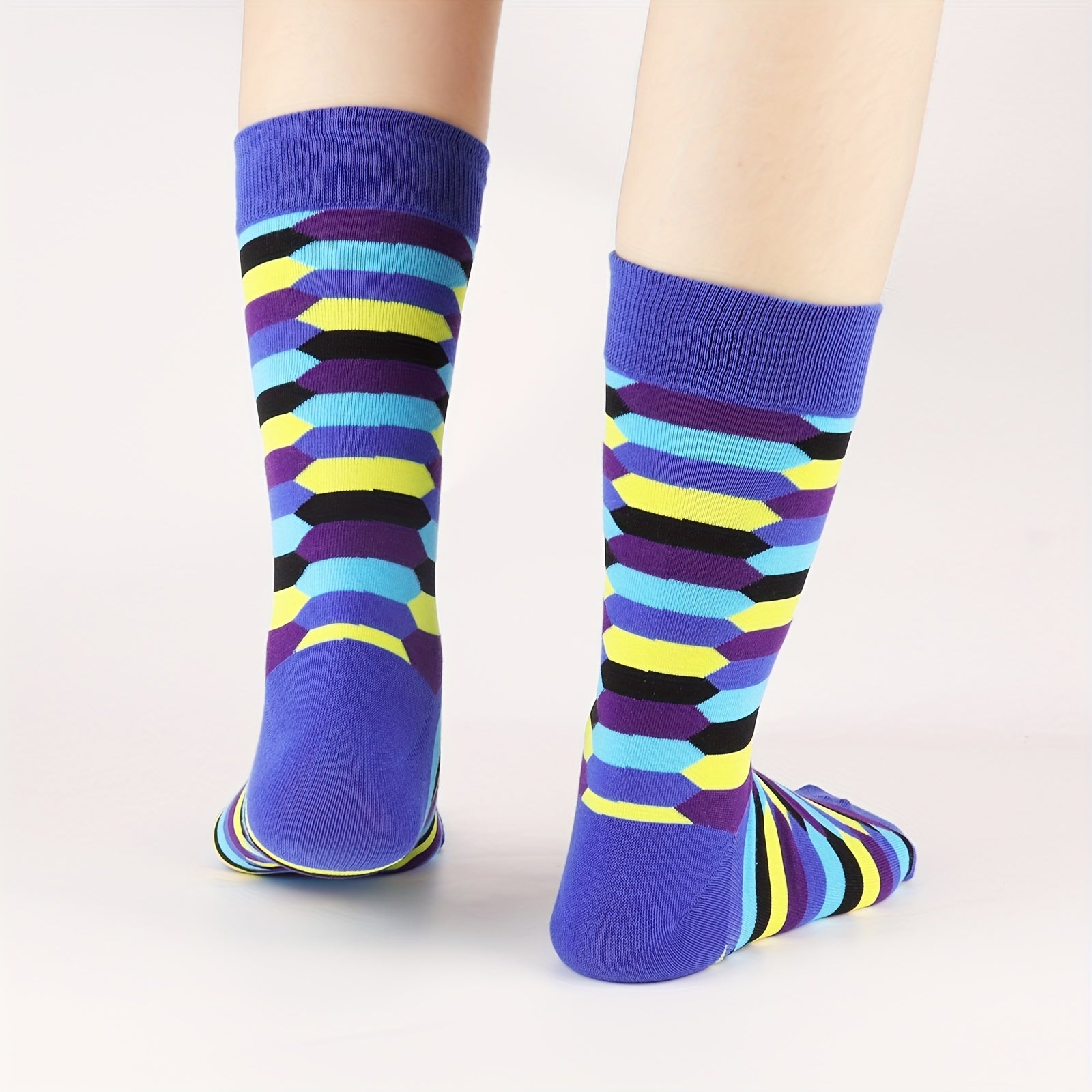 12pcs Nujoyco Fun Geometric Crew Socks for Men & Women - Colorful Striped, Polka Dot & Diamond Patterns - Soft, Breathable Polyester Blend - Ideal Gift for Dad, Grandpa, Husband, Uncle - Fits US 7-13, Machine Washable, Cute Socks