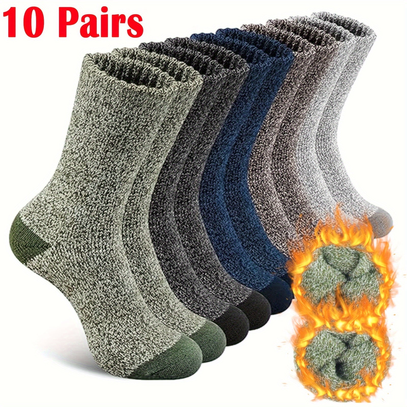5pcs Cozy Thermal Socks for Men & Women - Warm, Thick Winter Crew Socks with High Elasticity, Soft Knit Fabric - Perfect for Hiking, Fishing & Christmas Gifts