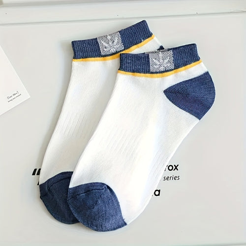 10 Pairs Of Men's Trendy Colour Block Liner Socks, Anti Odor Comfy Breathable Casual Soft & Elastic Socks, Spring & Summer