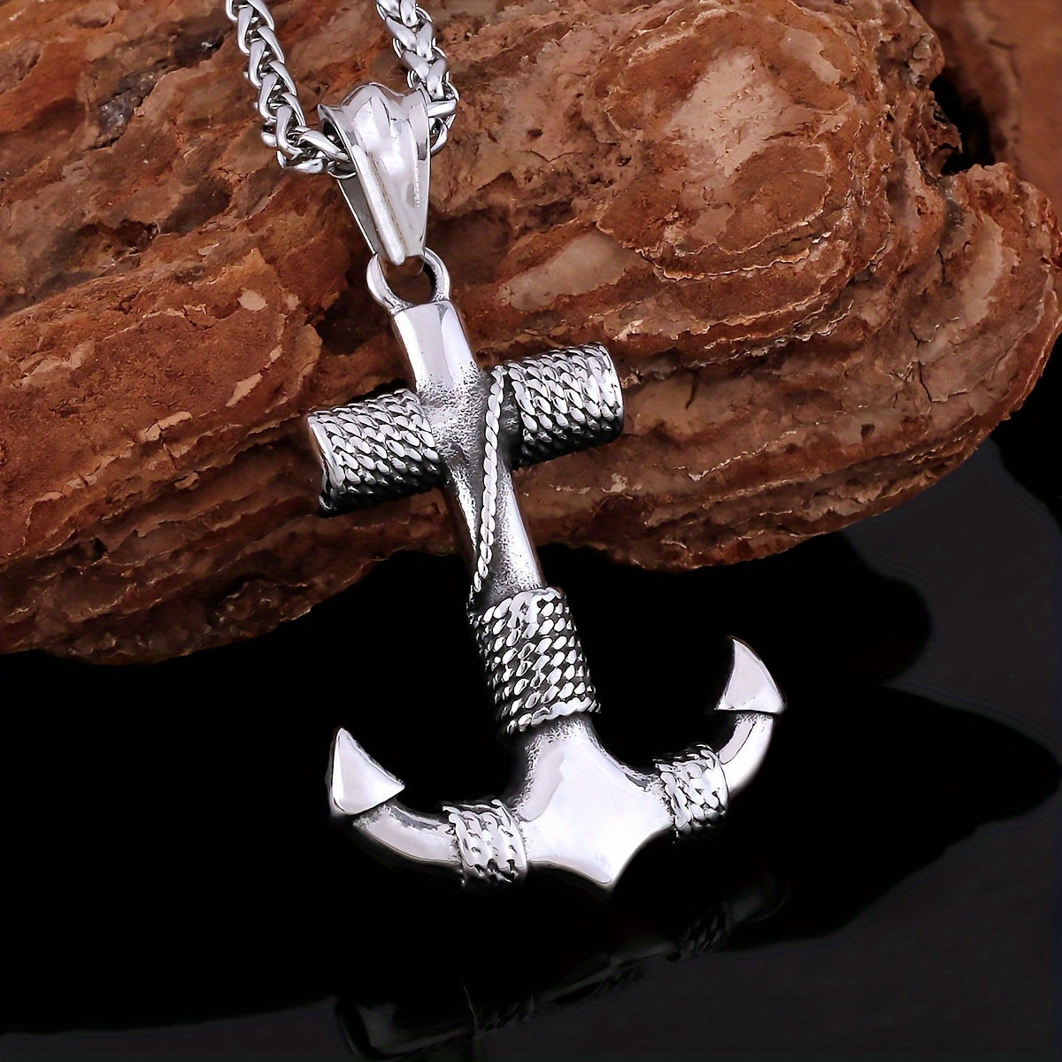 Men's 316L Stainless Steel Anchor Pendant Necklace - Minimalist Nautical Design, Light Gray Tarnish-Resistant Chain, Durable Casual Jewelry for Beach Vacation & Casual Attire, Birthday Gift for Him, Polished Finish