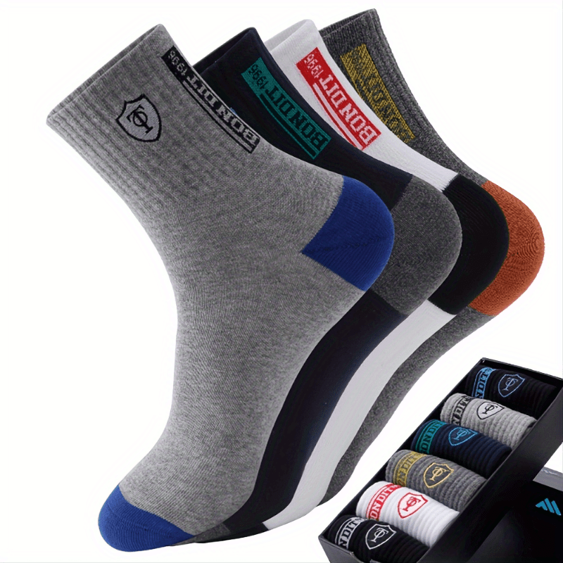 6 Pairs Men'S Cotton Blend Athletic Socks - Absorbent, Embroidered Crest Design, Ankle Length, Hand Wash Only, Athletic Socks|Crest Embroidery| Construction