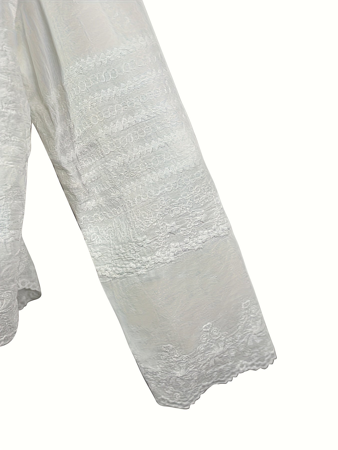 Seasonal Versatility Elegant French Vintage-Inspired Long Sleeve Crochet Blouse for Women - Sheer White Button-Up Shirt with Delicate Lace Detailing, Casual Loose Fit, Perfect for Spring and Fall