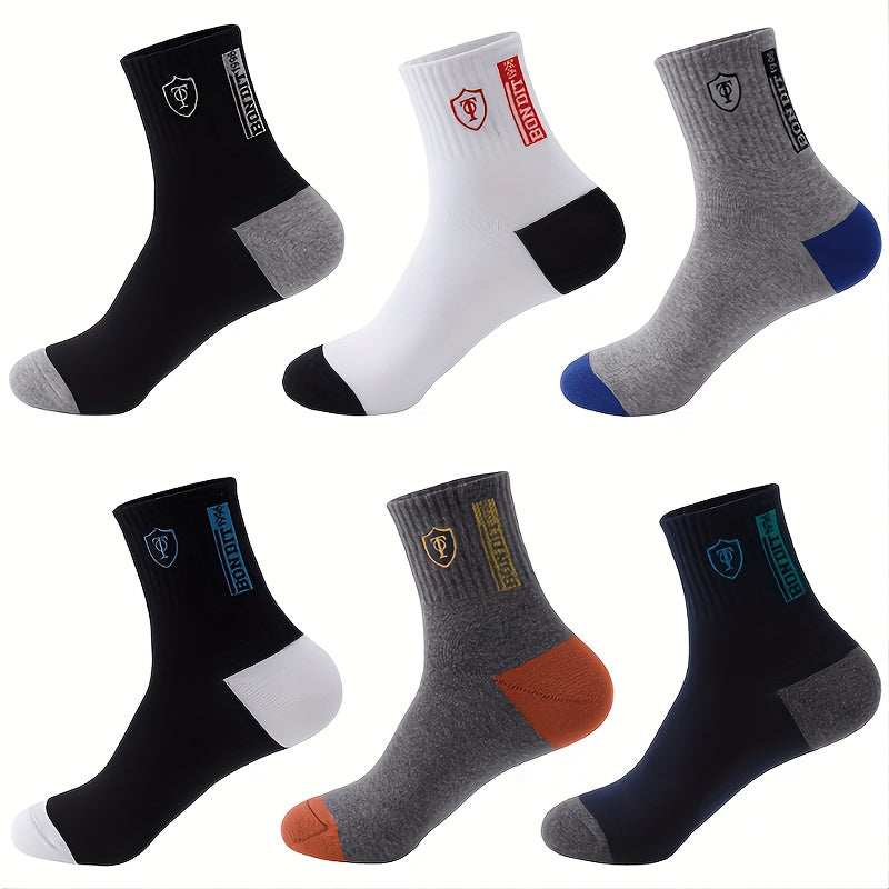 6 Pairs Men'S Cotton Blend Athletic Socks - Absorbent, Embroidered Crest Design, Ankle Length, Hand Wash Only, Athletic Socks|Crest Embroidery| Construction
