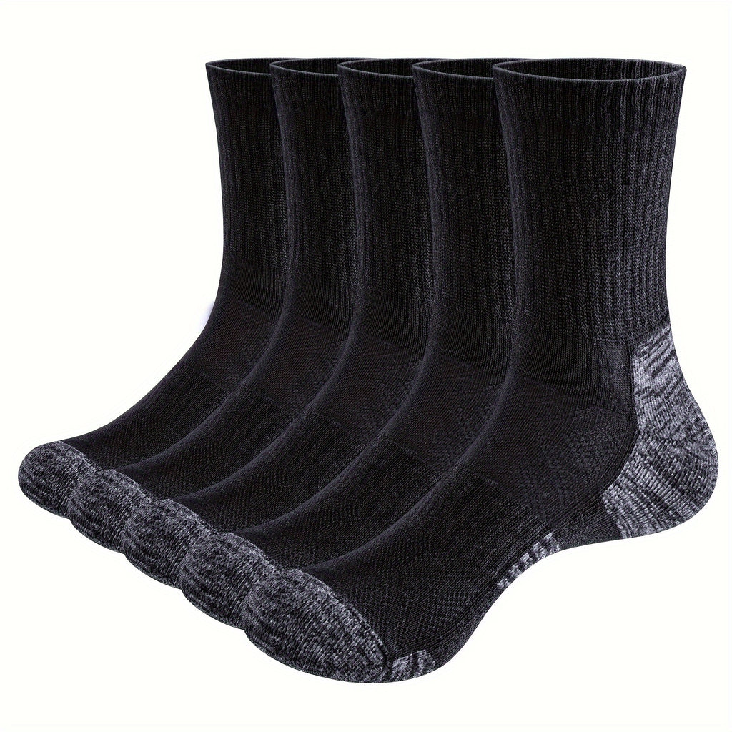 5 Pairs YUEDGE Mens Cushioned Crew Socks Performance Moisture Wicking Training Athletic Socks For Men 6-13