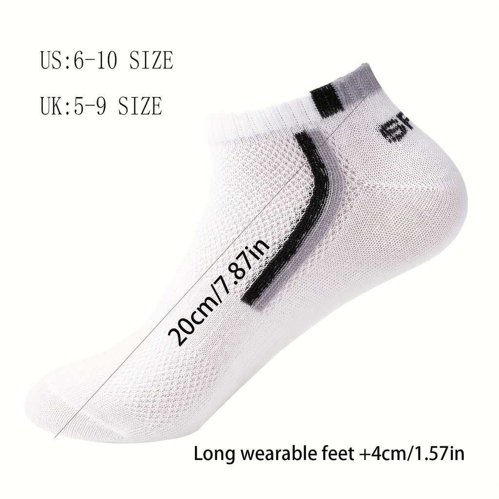 5pcs Men's Summer Thin Ankle Socks - Breathable Mesh, Sweat-Wicking, Low-Cut Athletic & Casual Socks in Black, Blue, White, Gray, Maroon with \