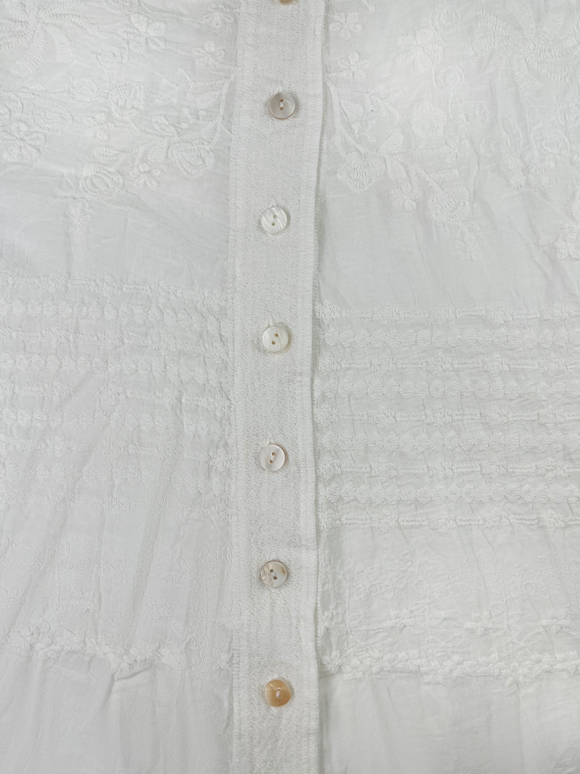 Seasonal Versatility Elegant French Vintage-Inspired Long Sleeve Crochet Blouse for Women - Sheer White Button-Up Shirt with Delicate Lace Detailing, Casual Loose Fit, Perfect for Spring and Fall