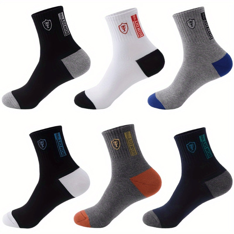 6 Pairs Men'S Cotton Blend Athletic Socks - Absorbent, Embroidered Crest Design, Ankle Length, Hand Wash Only, Athletic Socks|Crest Embroidery| Construction