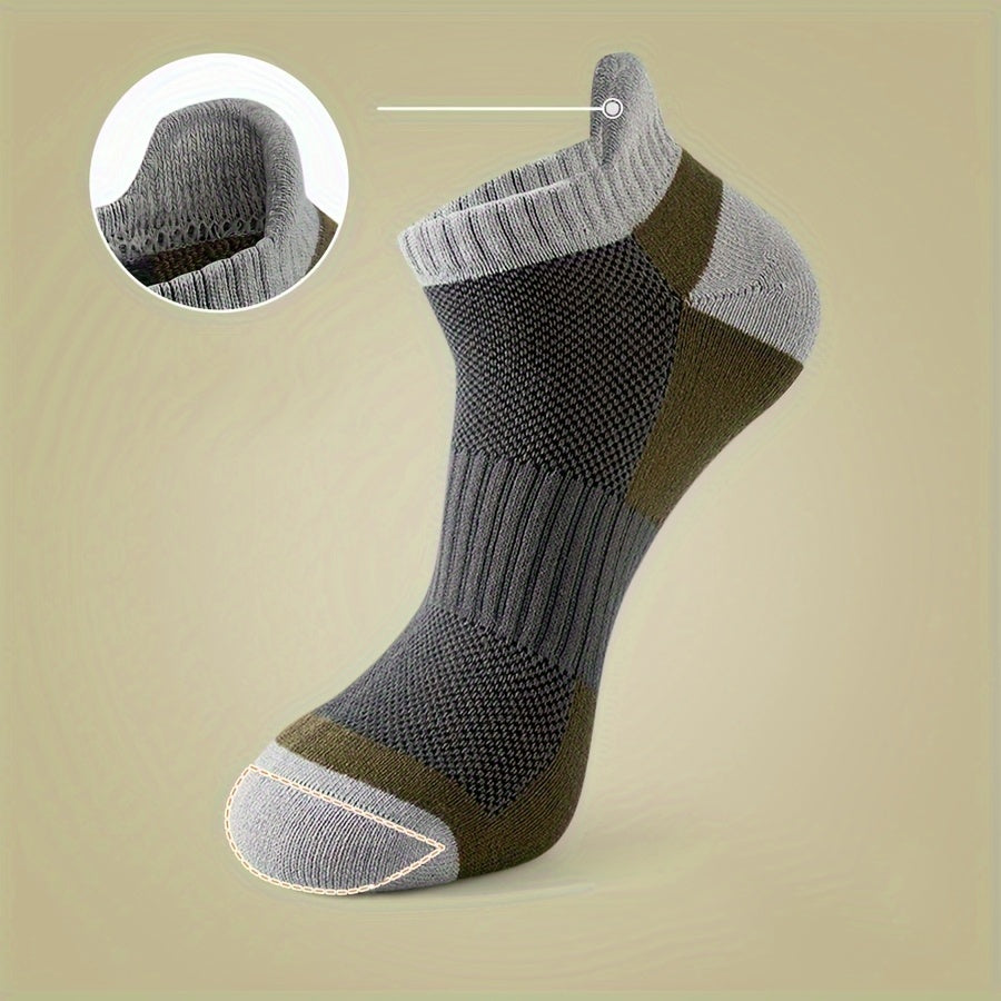 5 Pairs of Summer Men's Socks, ankle-length sports socks, cushioned and breathable cotton casual low-top men's running socks, soft and comfortable, A must-have for sports