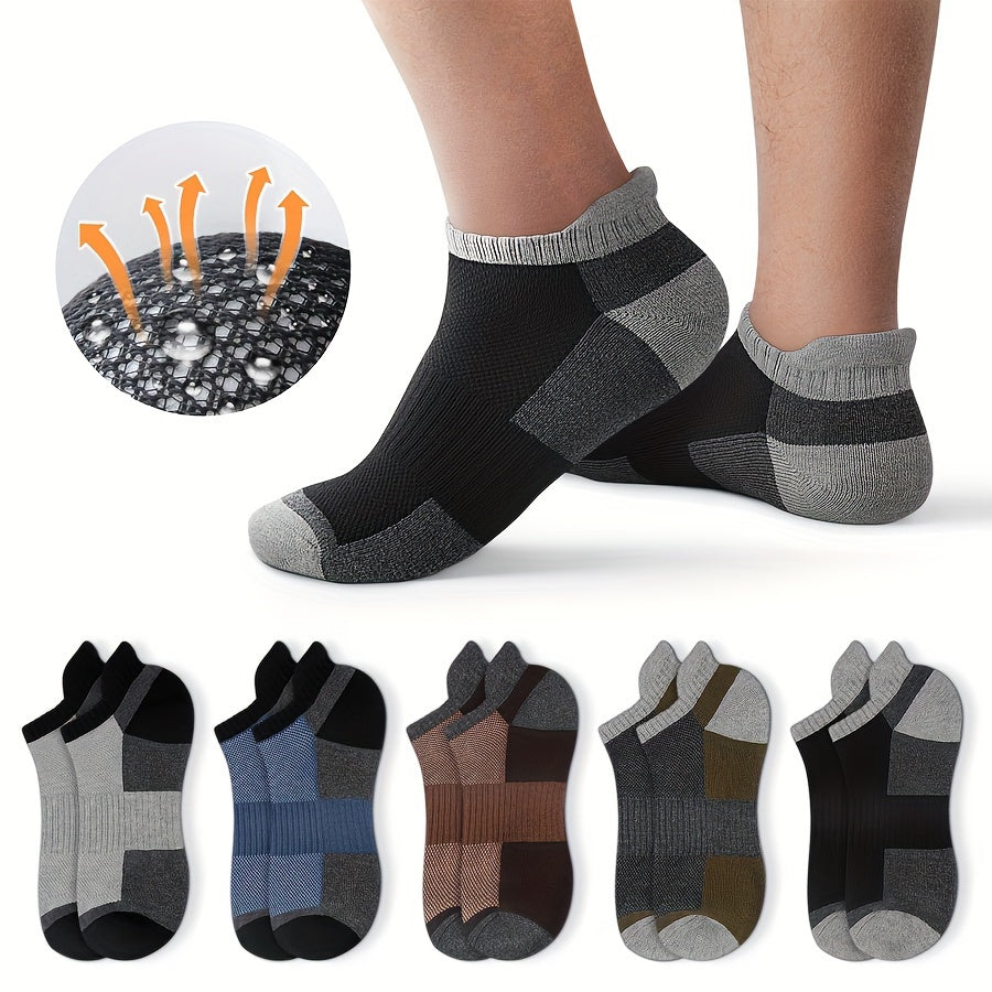 5 Pairs of Summer Men's Socks, ankle-length sports socks, cushioned and breathable cotton casual low-top men's running socks, soft and comfortable, A must-have for sports