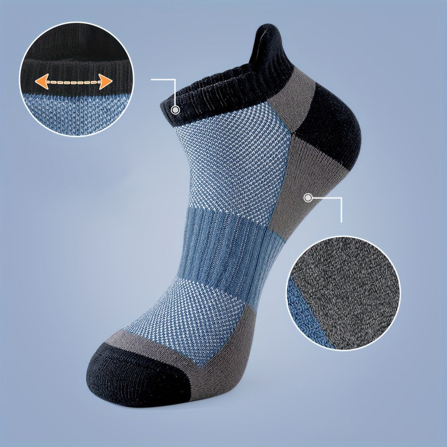 5 Pairs of Summer Men's Socks, ankle-length sports socks, cushioned and breathable cotton casual low-top men's running socks, soft and comfortable, A must-have for sports