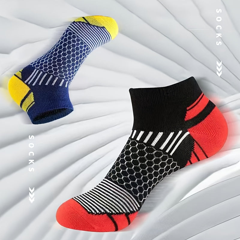 10-Pack Men'S Ankle Socks, Color Block, Moisture-Wicking Breathable, Comfortable Casual Sports Socks, Knit Polyester (88%) Elastane (12%), Hand Wash\u002FDry Clean
