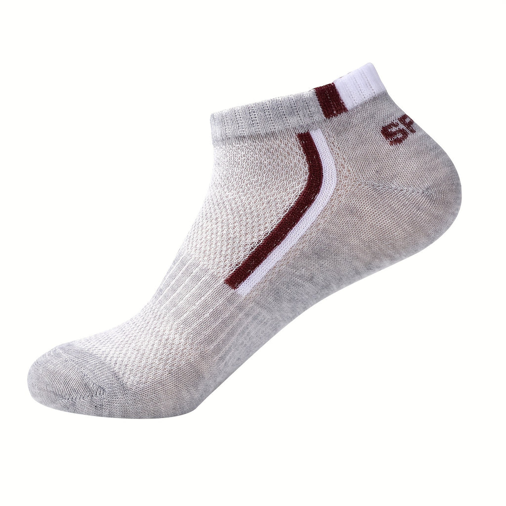 5pcs Men's Summer Thin Ankle Socks - Breathable Mesh, Sweat-Wicking, Low-Cut Athletic & Casual Socks in Black, Blue, White, Gray, Maroon with \