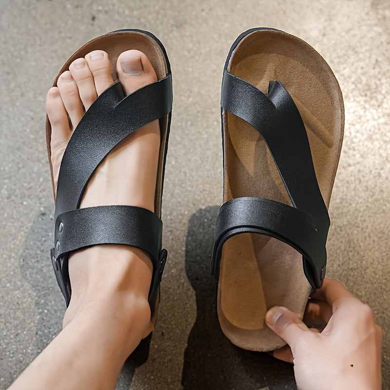 Men's Trendy Solid Colour Breathable Flip Flops, Comfy Non Slip Rubber Sole Durable Thong Sandals, Men's Outdoor Footwear