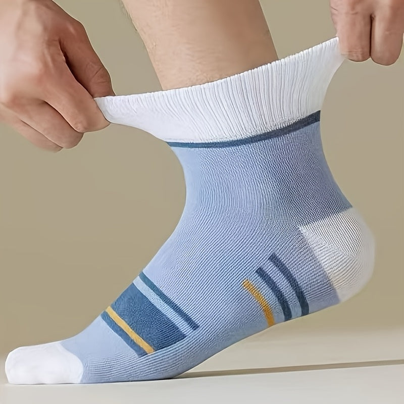 10 Pairs Men's Breathable Athletic Crew Socks - Sweat Absorbent, Color Block Design, Ribbed Cuffs, Striped Patterns for Sports & Casual Wear- Men's Socks Mid-Calf Spring Four Seasons Color-Matching Long Socks Trendy Sports Men's Socks