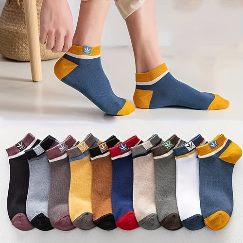 10 Pairs Of Men's Trendy Colour Block Liner Socks, Anti Odor Comfy Breathable Casual Soft & Elastic Socks, Spring & Summer