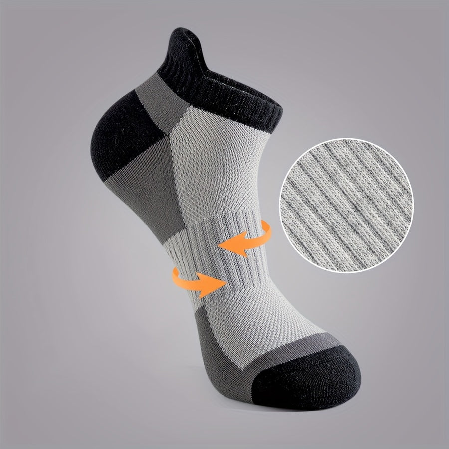 5 Pairs of Summer Men's Socks, ankle-length sports socks, cushioned and breathable cotton casual low-top men's running socks, soft and comfortable, A must-have for sports