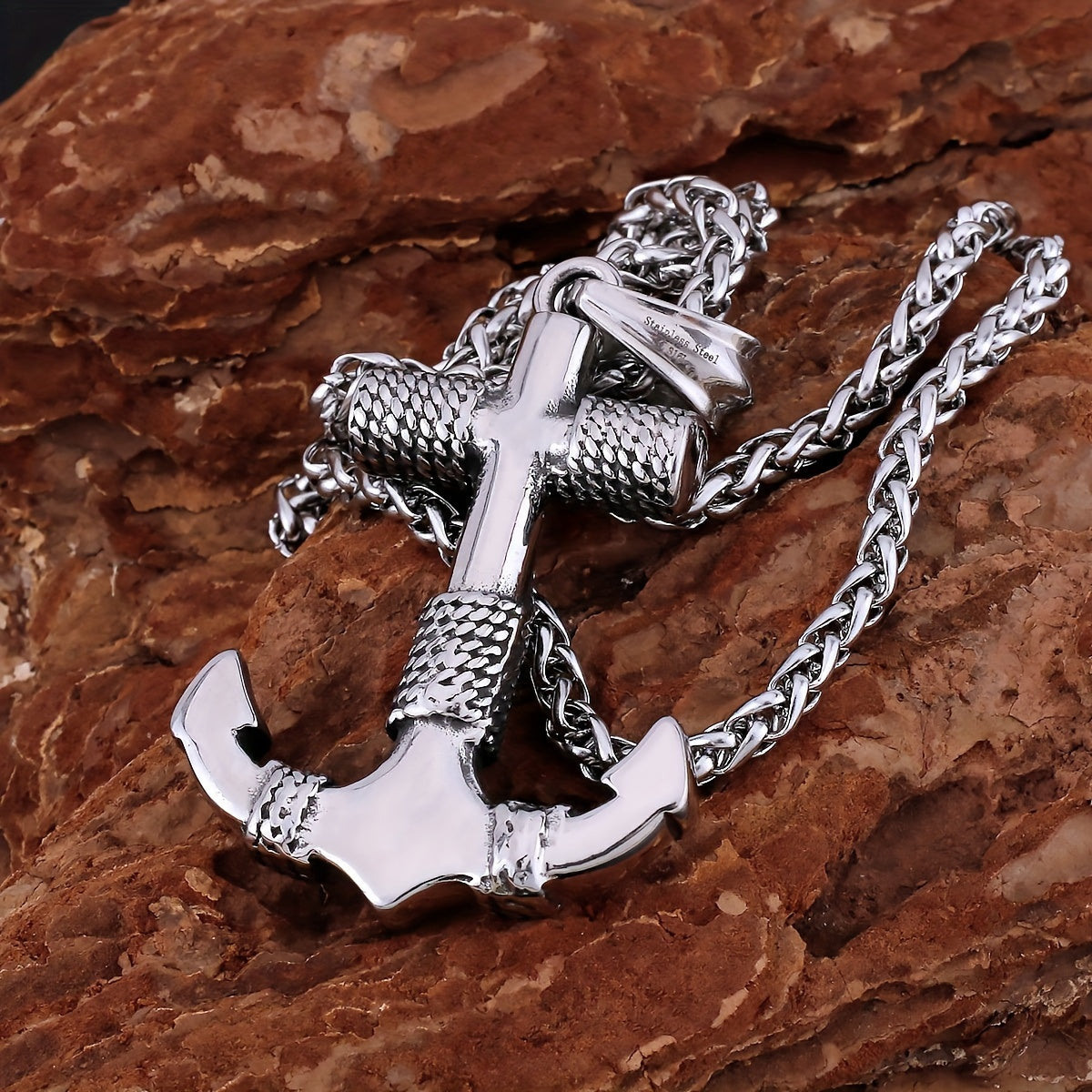 Men's 316L Stainless Steel Anchor Pendant Necklace - Minimalist Nautical Design, Light Gray Tarnish-Resistant Chain, Durable Casual Jewelry for Beach Vacation & Casual Attire, Birthday Gift for Him, Polished Finish