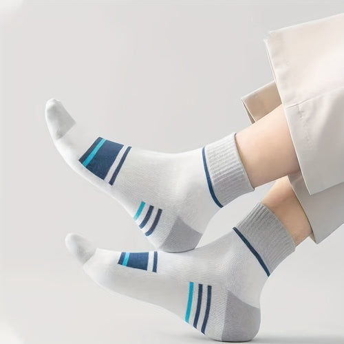 10 Pairs Men's Breathable Athletic Crew Socks - Sweat Absorbent, Color Block Design, Ribbed Cuffs, Striped Patterns for Sports & Casual Wear- Men's Socks Mid-Calf Spring Four Seasons Color-Matching Long Socks Trendy Sports Men's Socks