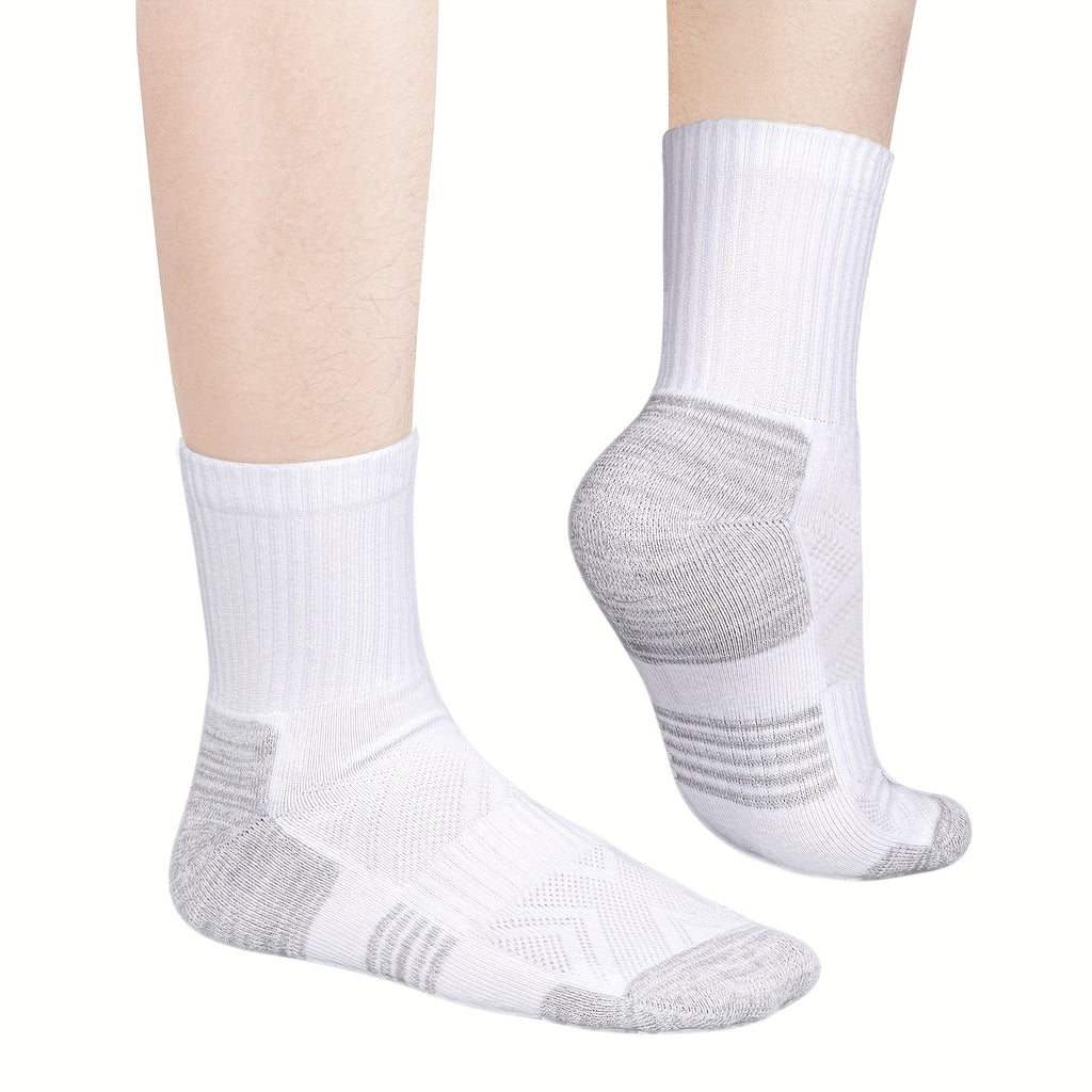 5 Pairs YUEDGE Mens Cushioned Crew Socks Performance Moisture Wicking Training Athletic Socks For Men 6-13