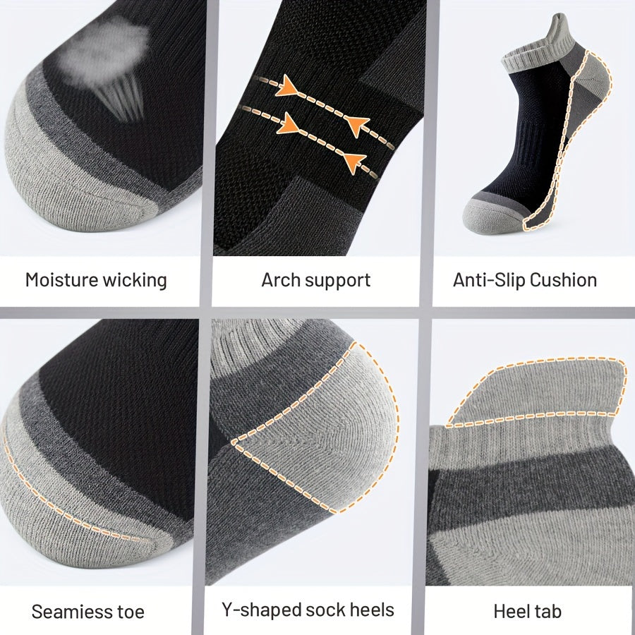 5 Pairs of Summer Men's Socks, ankle-length sports socks, cushioned and breathable cotton casual low-top men's running socks, soft and comfortable, A must-have for sports