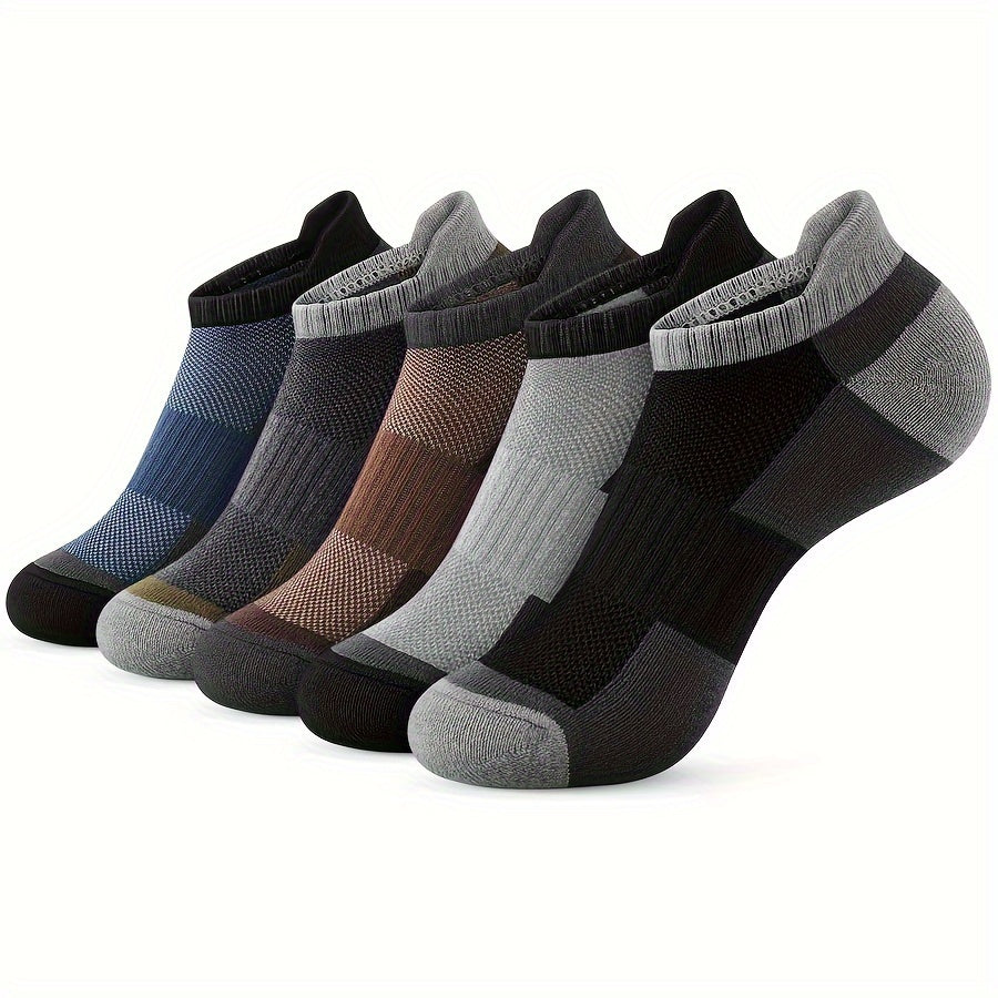 5 Pairs of Summer Men's Socks, ankle-length sports socks, cushioned and breathable cotton casual low-top men's running socks, soft and comfortable, A must-have for sports