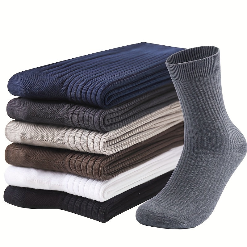 5 Pairs Of Men's Trendy Solid Crew Socks, Breathable Comfy Casual Unisex Socks For Men's Outdoor Wearing All Seasons Wearing