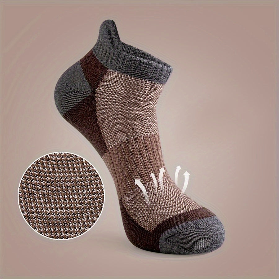 5 Pairs of Summer Men's Socks, ankle-length sports socks, cushioned and breathable cotton casual low-top men's running socks, soft and comfortable, A must-have for sports