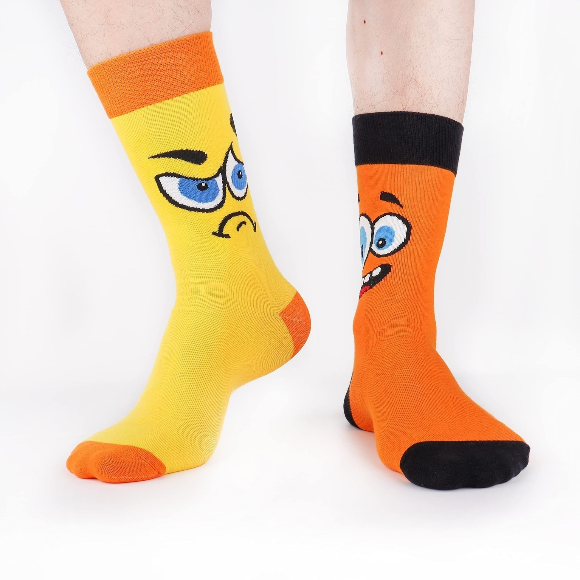 5 Pairs Unisex Cartoon Expression Calf Socks, Cotton Knit Fabric with Acrylic & Spandex, Machine Washable, Fun Novelty Casual Crew Socks for Men, Women, and Teens, Gift-Ready