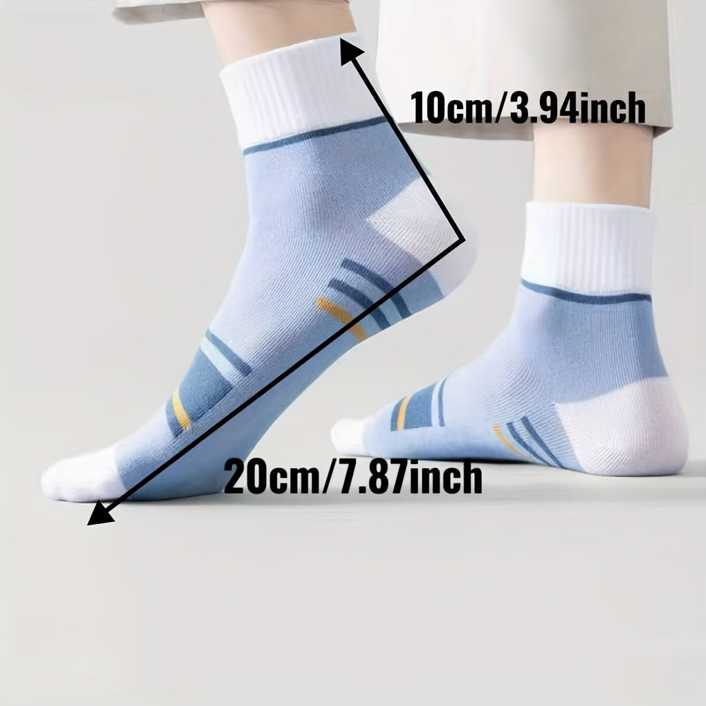 10 Pairs Men's Breathable Athletic Crew Socks - Sweat Absorbent, Color Block Design, Ribbed Cuffs, Striped Patterns for Sports & Casual Wear- Men's Socks Mid-Calf Spring Four Seasons Color-Matching Long Socks Trendy Sports Men's Socks