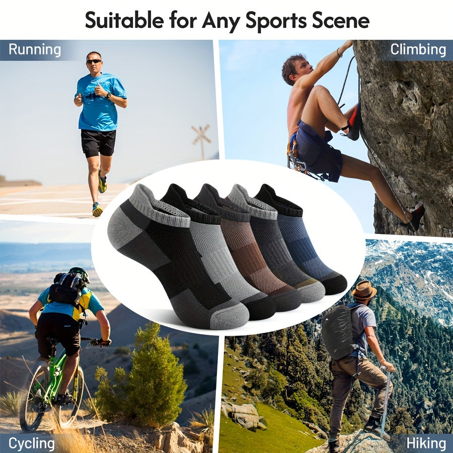 5 Pairs of Summer Men's Socks, ankle-length sports socks, cushioned and breathable cotton casual low-top men's running socks, soft and comfortable, A must-have for sports