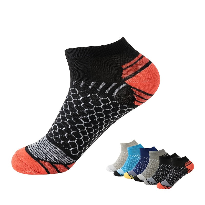 10-Pack Men'S Ankle Socks, Color Block, Moisture-Wicking Breathable, Comfortable Casual Sports Socks, Knit Polyester (88%) Elastane (12%), Hand Wash\u002FDry Clean